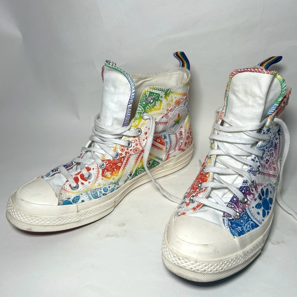 Chuck Pride Converse White High-Tops with Rainbow Paisley Print